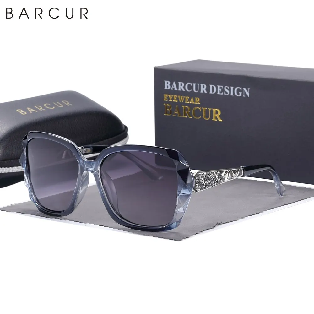 BARCUR Leichte, luxuriöse und elegante Sonnenbrille im Urlaubsstil mit großer Rahmendekoration, Gesichtsform, UV-Schutz