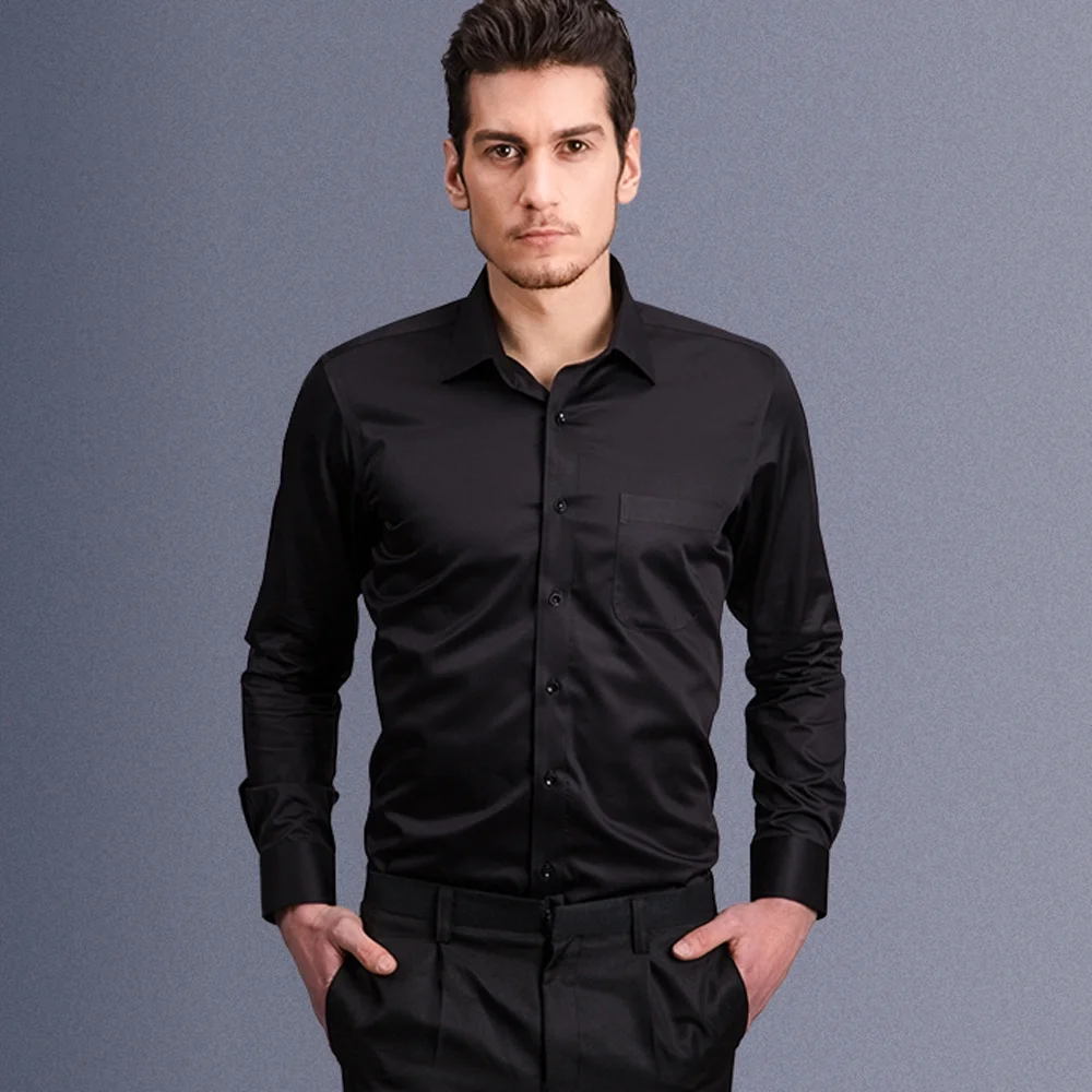 Solid Color Men's Mature Dress Shirt For Dating Banquet, Men's Long Sleeve Button Up Shirts With Chest Pocket, Spring Fall Wear