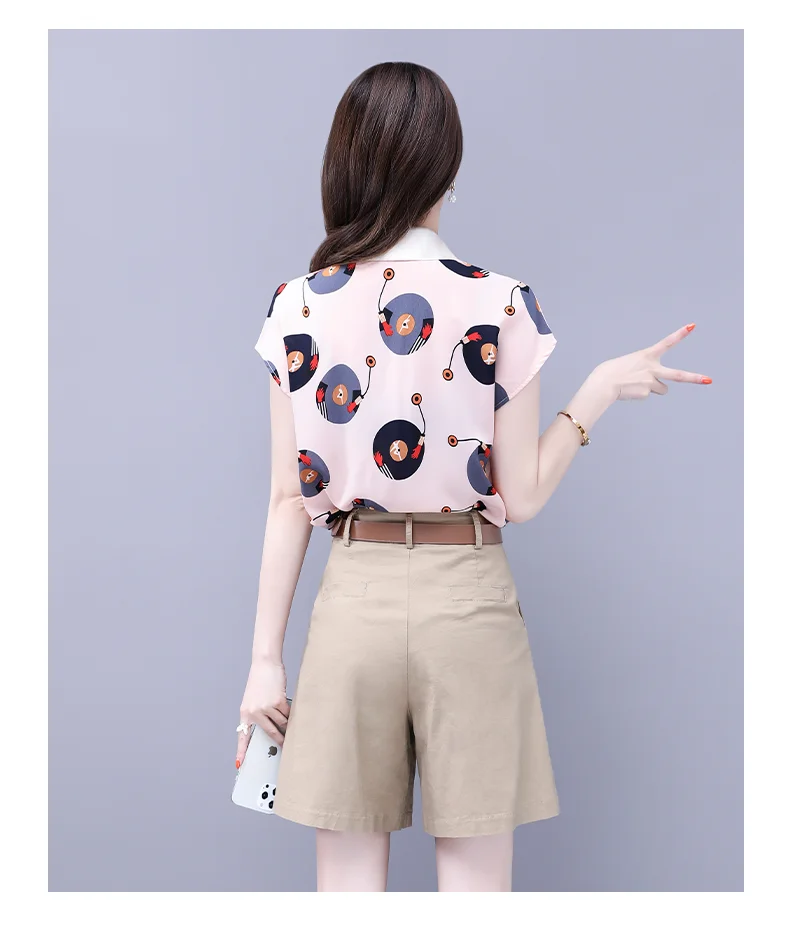 Spring/Summer Shorts Set Women's 2023 New Fashion Age Reducing Fashion Professional Chiffon Shirt Two Piece Set