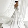 Wedding Dress 2024 New Arrival Long Sleeves Boat Neck Pearl Slit Satin Bridal Gown Court Train A Line Bride Dresses for Woman 2
