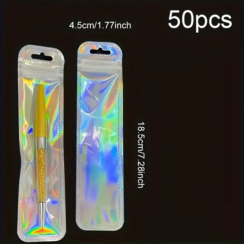 50/100 adet Gökkuşağı Lazer Hediye Keseleri, Makyaj Takı Kalemleri Organizatör için Yeniden Kullanılabilir Fermuarlı Çantalar, Yanardöner Renkler