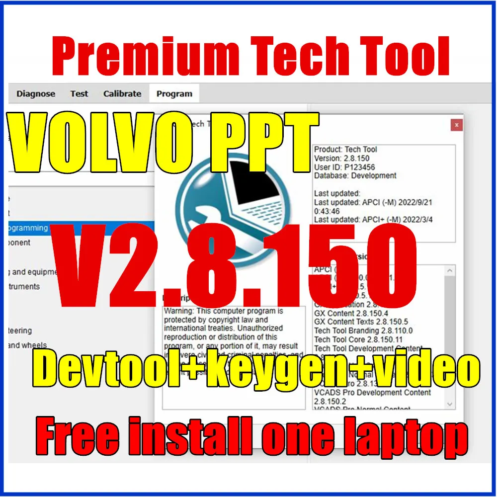 

2023 Premium Tech Tool 2.8.150 (PTT 2.8 / VCADS)(REAL Development) [APCI+ 2023.07] Product History for volvo with developer tool