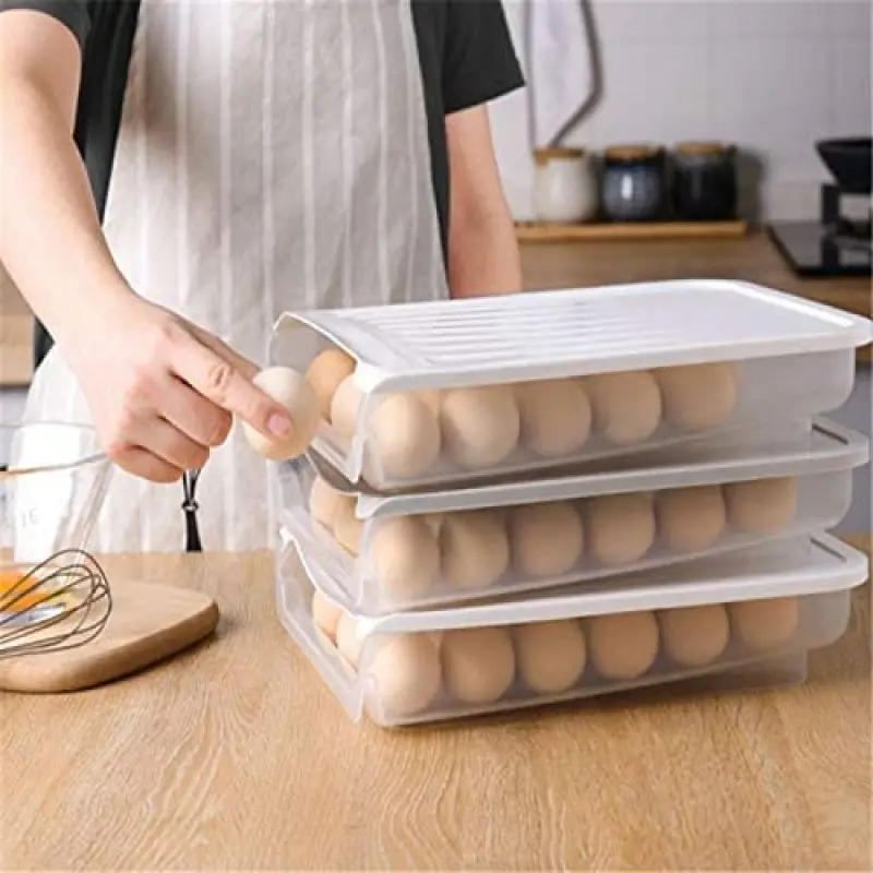Egg Container for Refrigerator Automatic Rolling Egg Holder Slide DesignDouble-Layer Large Capacity Egg Storage Box with Lid Egg Tray Storage with Preservation Function 