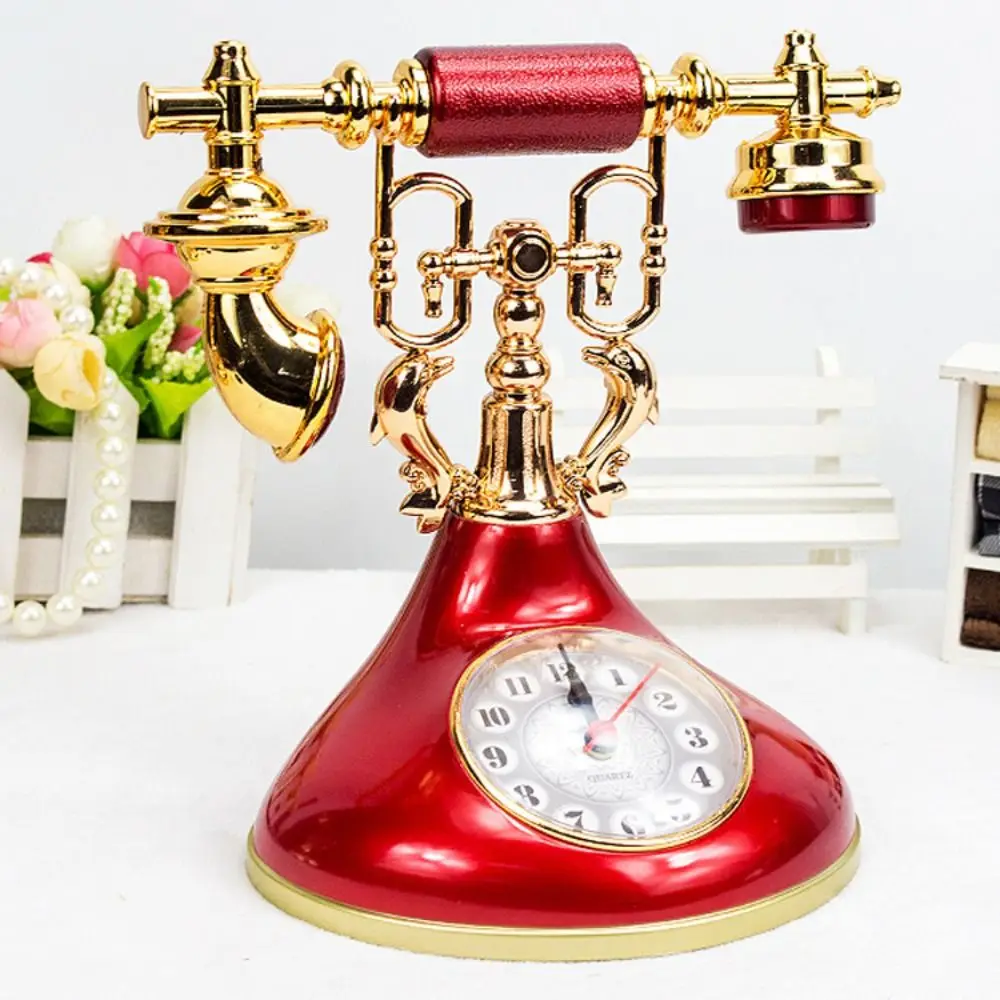 European Style Telephone Alarm Clock Handmade Antique Telephone Clock Model Easy to Install Accurate Ornaments