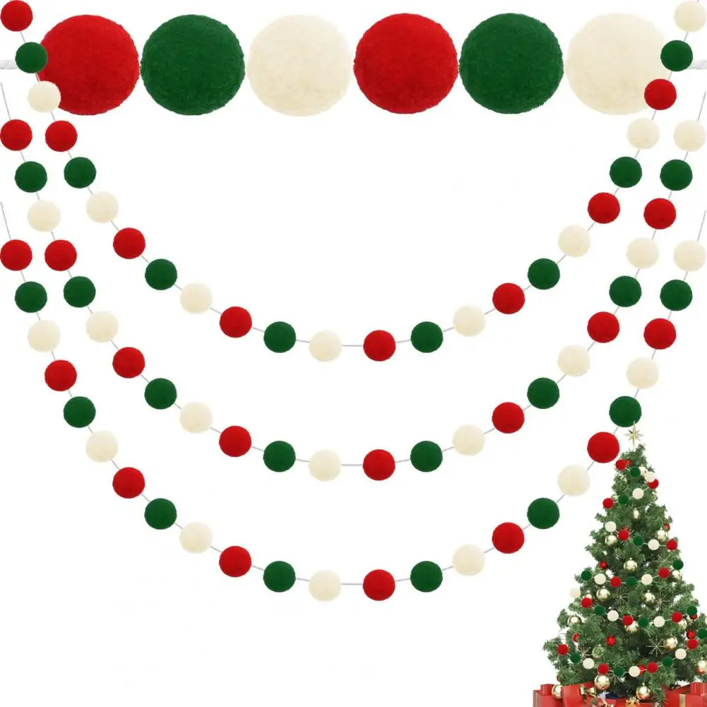 Christmas Pom Pom Garland with Red, Green and White Pom Poms