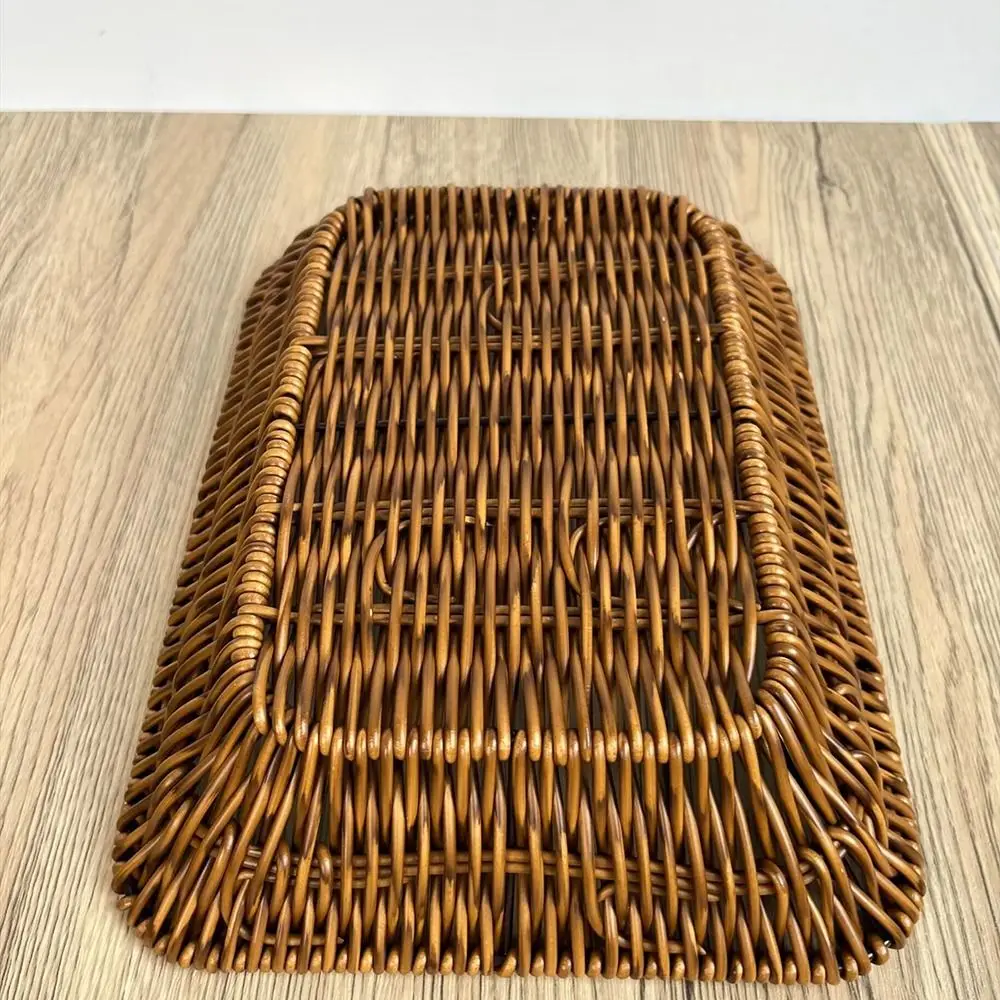 Hand-Woven Breakfast Bread Tray Food Plate Serving Display Basket Rattan Storage Tray Fruit Vegetable Cake Wicker Basket 4