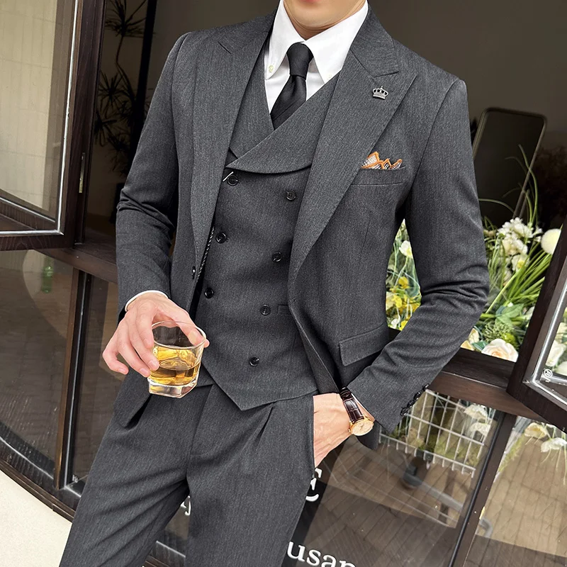 (Jacken Hosen Weste) hochwertige Männer Slim Fit Party Smoking 3 Stück Mode Zweireiher Weste Design Hochzeit Social Suit