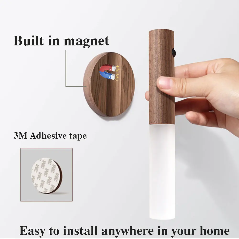 Description Picture 3 of itemMagnetic Wood Wireless Night Lamp Rechargeable PIR Motion Sensors Led Wall Light for Living Room Under Cabinet Kitchen Lighting