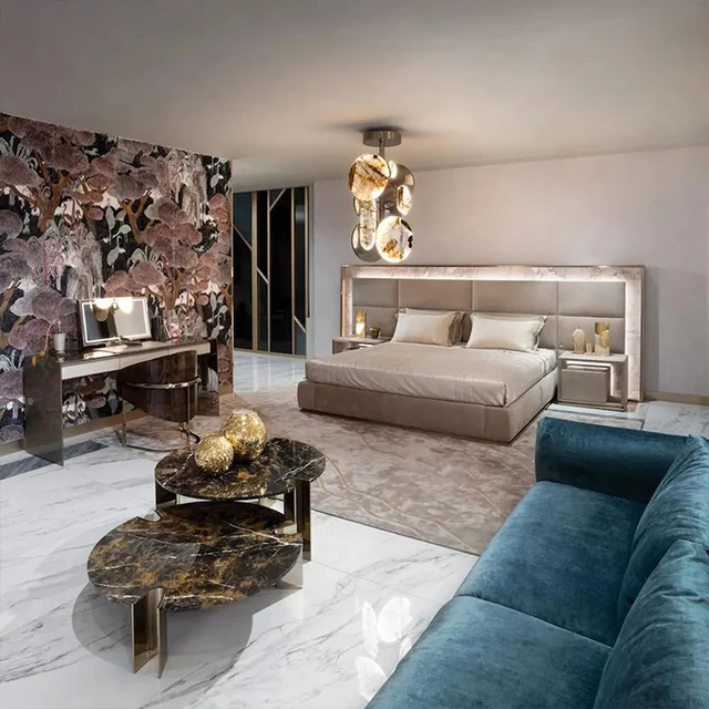 2023 Wholesale Italian Luxury Bedroom Furniture Set Fancy Led
