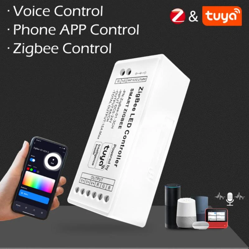 TUYA Zigbee 15A Smart Led Controller DC 5-24V Phone APP Voice Control Fo Single Color CCT RGBW RGBWW LED Lamp Tape Dimmer