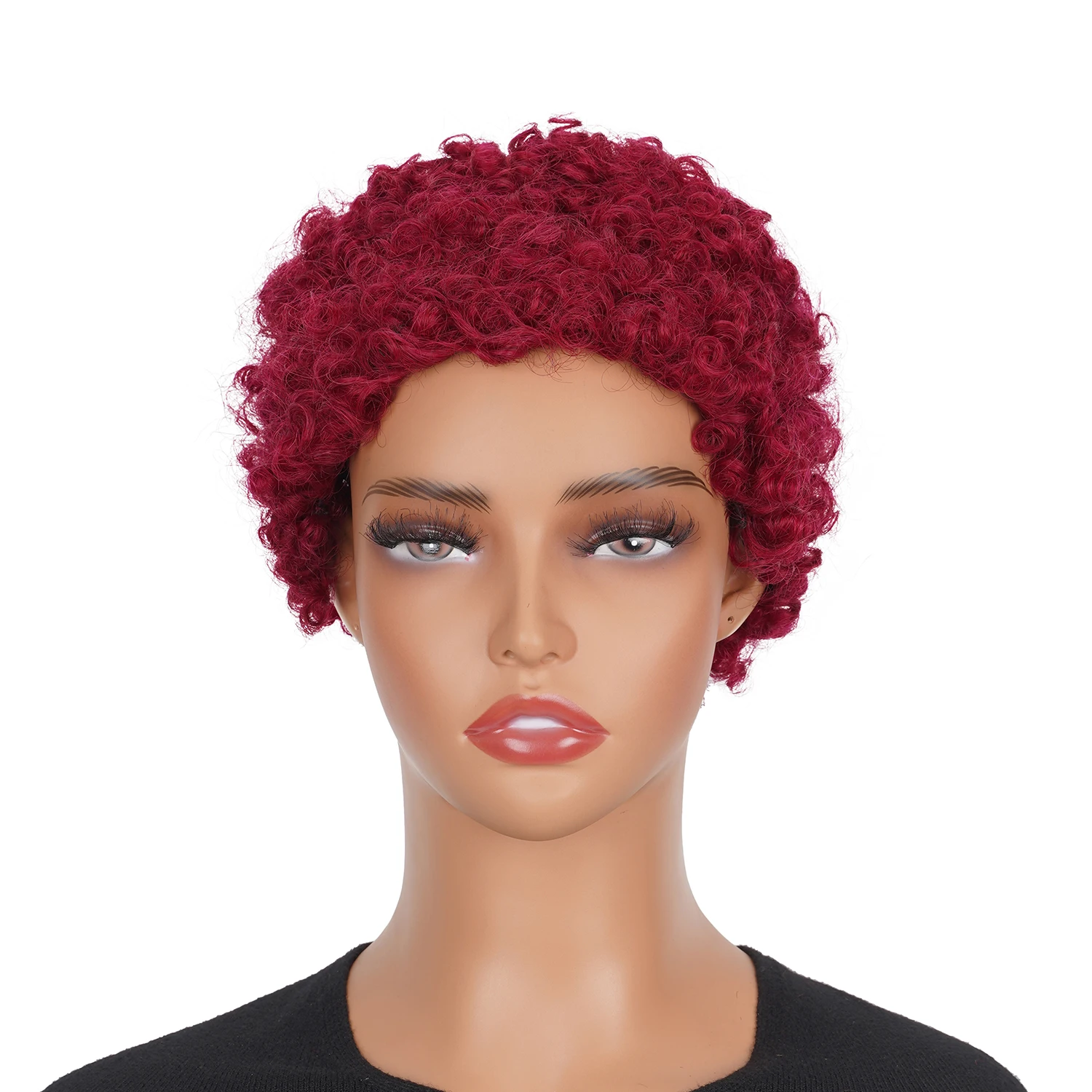 Bug Red Wine Kinky Curly Wigs Short Wigs for Black Women Human Hair Kinky Curly Human Hair Wigs Full Machine Made Pixie Cut Wig