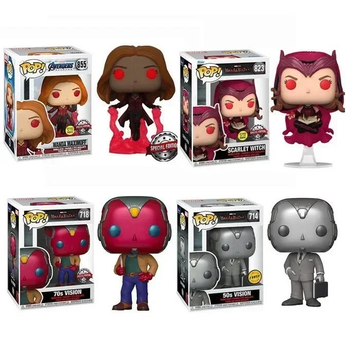 Funko POP Avengers Wanda Vision 70 Vision 718# Scarlet Witch 823# Vision 307# Muñecas de vinilo Colección de figuras Modelo limitado Juguetes