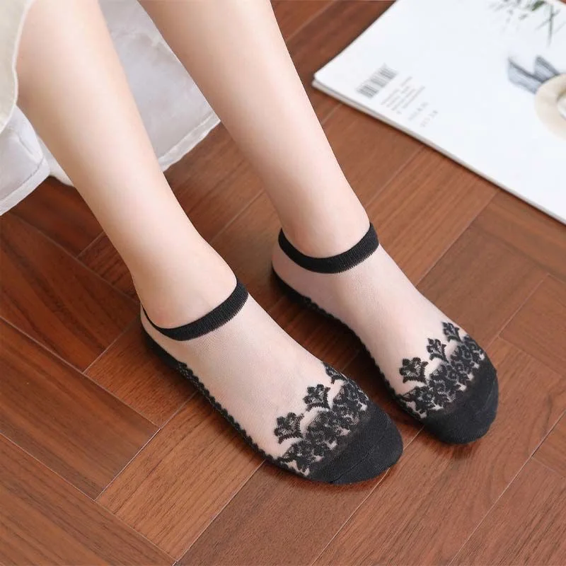 زهرة الدانتيل الجوارب الكاحل للنساء ، الحرير الناعم ، رقيقة ، شفافة ، الصلبة ، لطيف ، لوليتا ، الصيف ، جديد ، 5 أزواج