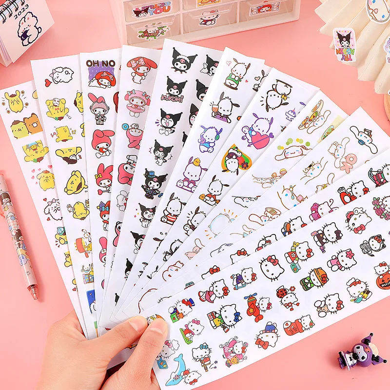

24 шт. Sanrio Милая ручная наклейка-аккаунт Kuromi полачко Hello Kitty Cinnamoroll Melody сумка для лица живопись оптом