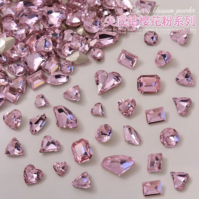 

20pcs Light Rose Nail Rhinestone Multi Size Crystal Pointed Back Glass Nail Art Stones Shiny Nail Art Decoration DIY Accessories
