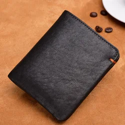 Elegant Black Cowhide Leather Wallet - Men's Luxury Credit Card Holder & Moneybag (Black)