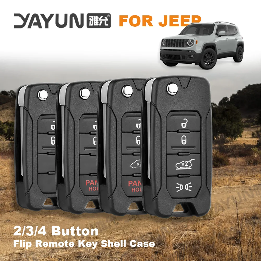 YAYUN 2+1 Buttons For Jeep Renegade 2015/6/7/8 Flip Remote Car Key Shell Case With Uncut SIP22 Blade Replacement With Logo 4A