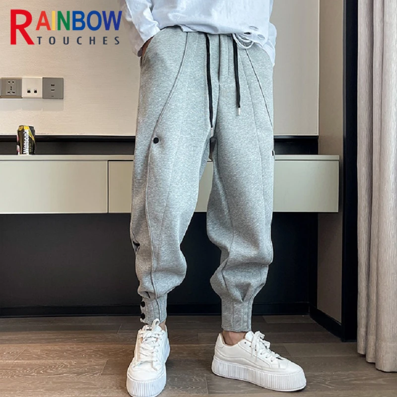 Rainbowtouches Brand Men's Casual Pants Fashion Bind feet Button Outdoors Men Elastic Sweatpants Male Autumn Sport Trousers