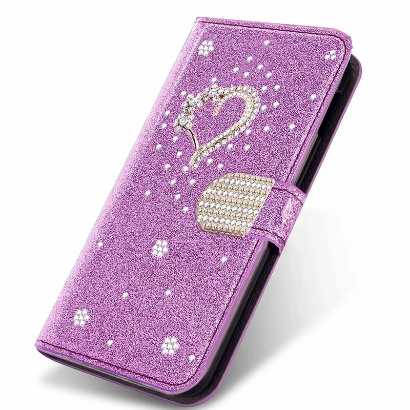 Leather Phone Case For Samsung Galaxy S24 S23 S22 Ultra S21 FE S20 Plus A35 A55 A13 A14 A15 A34 A52 A53 A54 Flip Flash Diamond