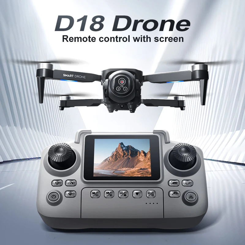 Vue rapprochée du Drone Mini D18 8K montrant son design compact et ses hélices, idéal pour la photographie aérienne.