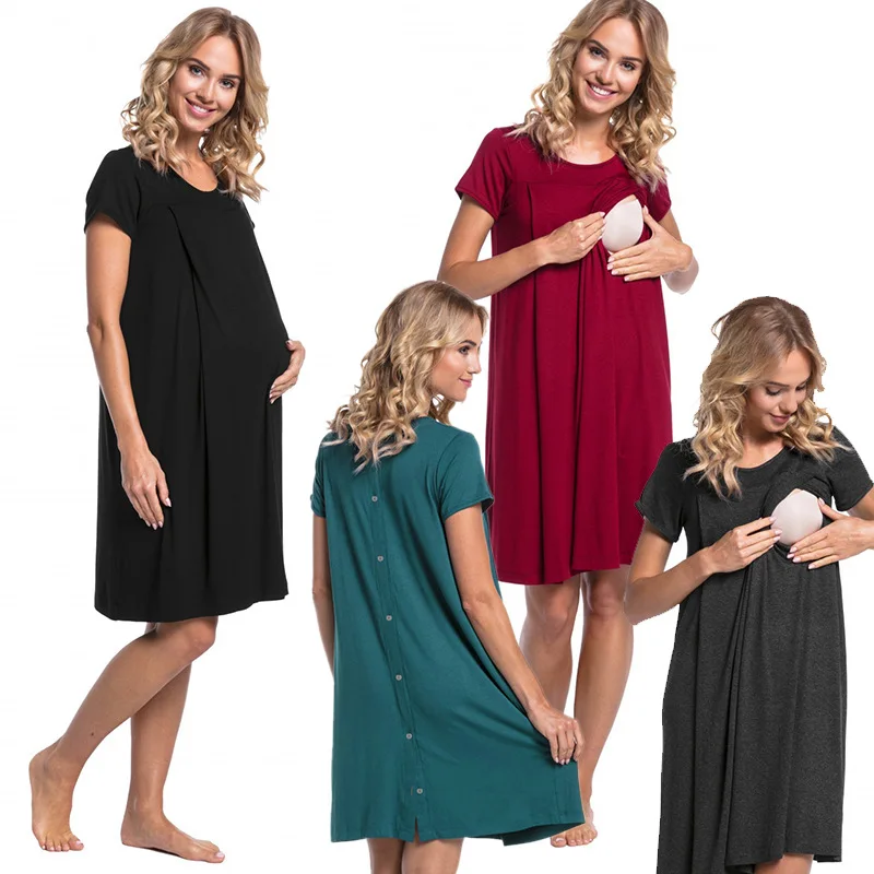 

Nursing Dresses Breastfeeding Maternity Delivery Dress Short Sleeves on Both Sides Hidden Opening Lactation Care Clothing