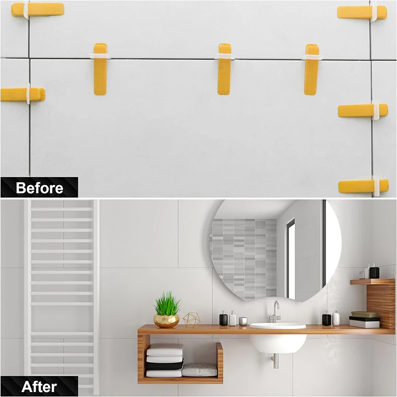 Tile Spacers Tile Leveling Clips Tile Leveling Tools Tile Leveling System with Tile Plier 100-Piece Spacers Clips 100-Piece Reusable Wedges for Stone Ins