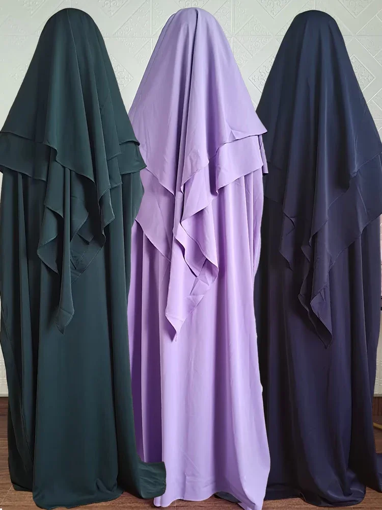 2 Layer Abaya and Khimar 2 Piece Jilbab Set Ramadan Hijab Dress Muslim Women Prayer Clothes Turkey Islam Dubai Niqab Djellaba