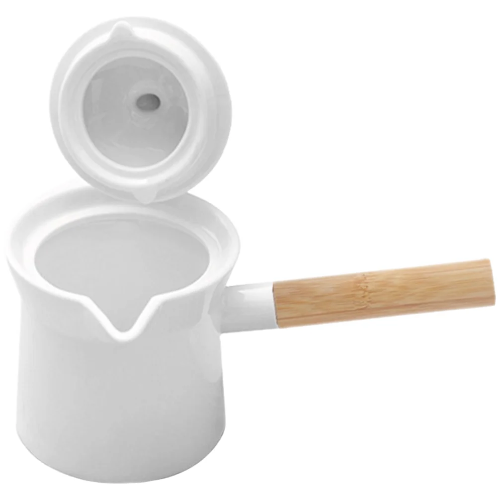 

Cabilock Coffee Creamer 350Ml White Mini Ceramic Milk Pot Tea Brewer Wooden Handle Design