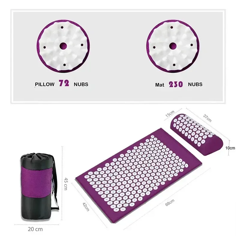 Stress Back Cushion Massage Yoga Mat Back Pain Relief Needle Yoga Massage Mat Acupressure Relieve Pad with Pillow fitness mat
