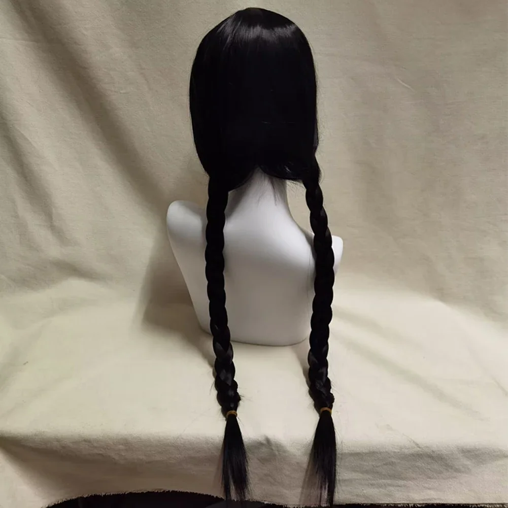 TV Wednesday Addams Cosplay Wig Adult Women Heat Resistant Long Black Braids Straight Synthetic Wigs Halloween Party Props