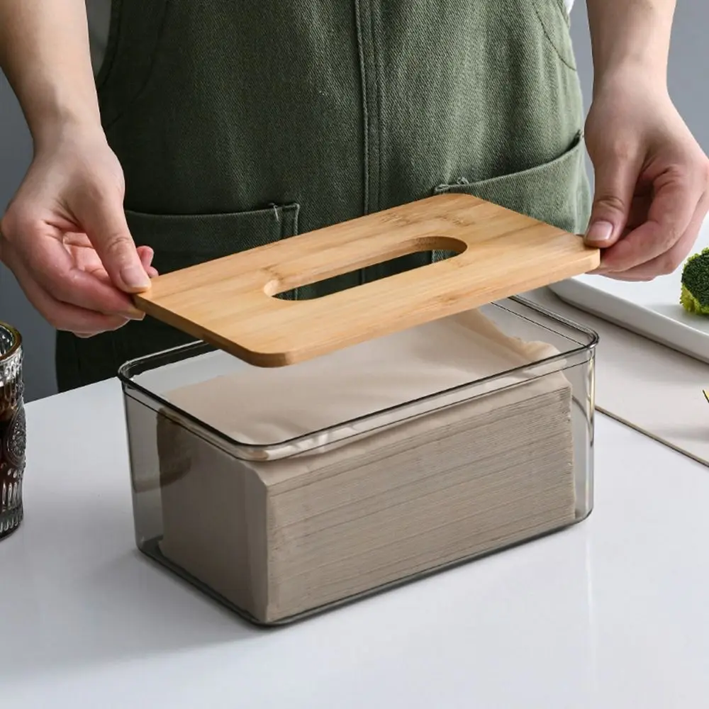 Tissue dispenser Ins Style Minimalist Wooden Tissue Box Rectangular Transparent Toilet Paper Holder Decorative with Bamboo Lid