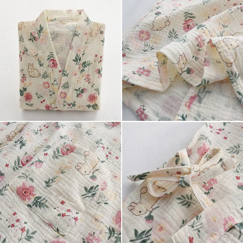 S-4XL Robes Women Loose Summer Home Breathable Printed Delicate Lovely Fashion Vintage Lace-up Sleepwear V-neck Soft Aesthetic