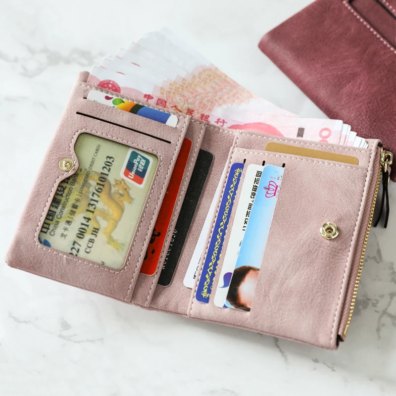 Retro Mini PU Leather Women's Wallet Folding Double Layer Credit Card/ID Card Clip Can Hold Coins and Zero Wallet