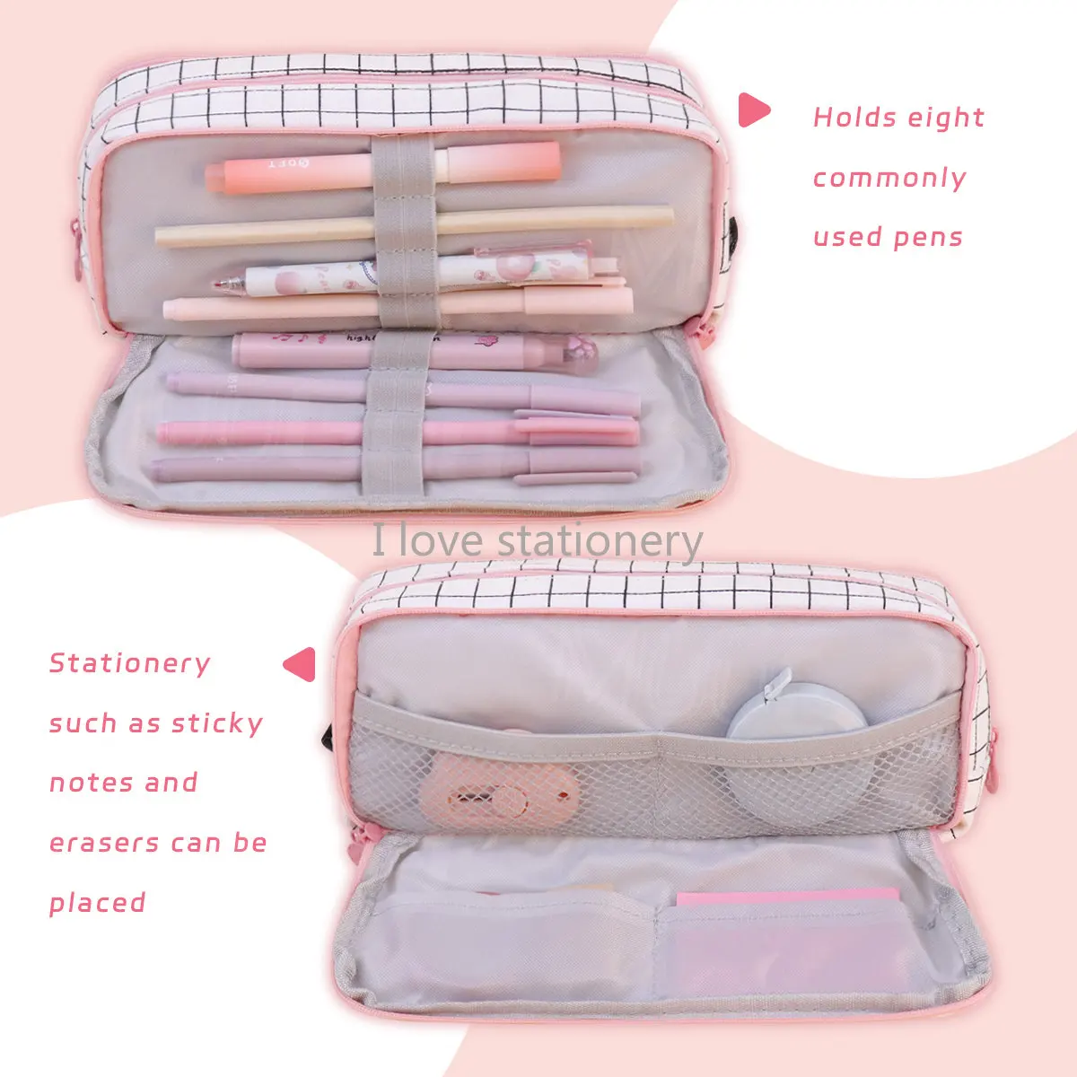 Pencil Case Large Capacity Stationary Box 3 Compartment Pen Pouch Double Side Opened Student Stationery School Supplies