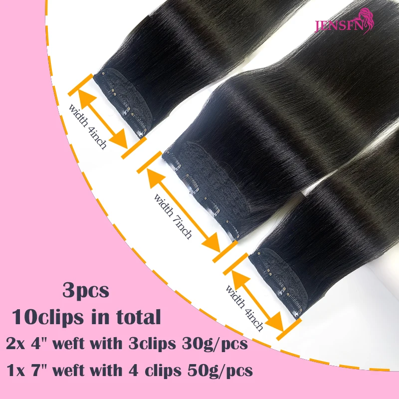 JENSFN Straight Clip In Hair Extensions Human Hair 3pcs/Set 170g Double Weft High Quality Natural Black Blond Color