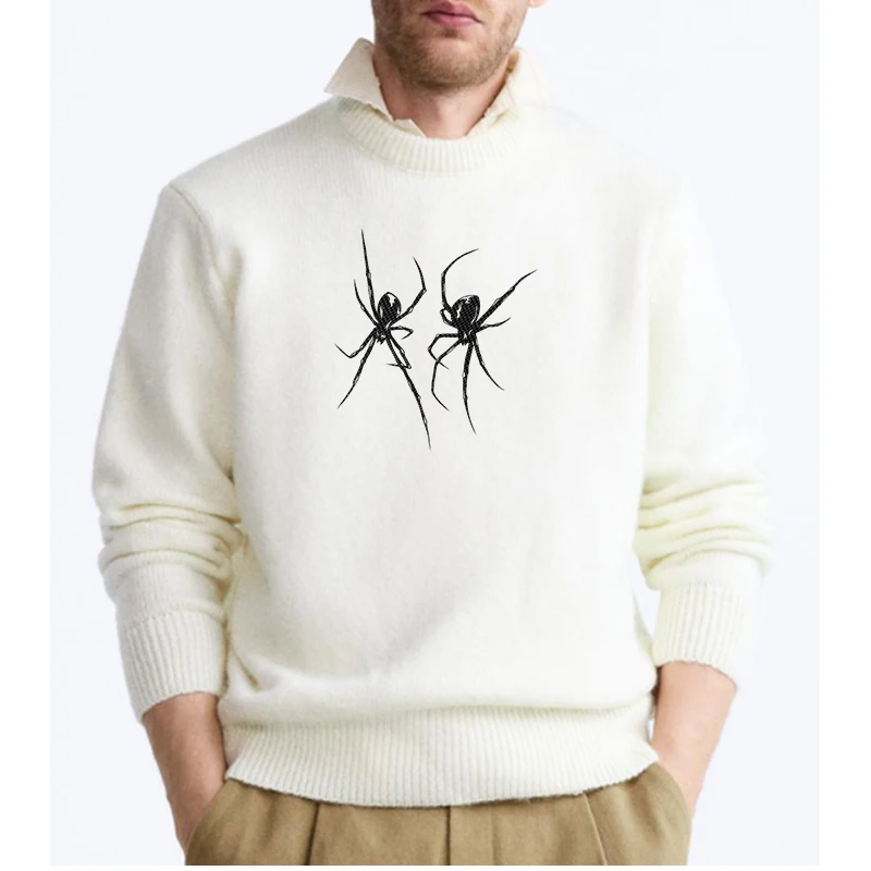 Hip Hop Harajuku Spider Printed Knitwears Autumn And Winter Men