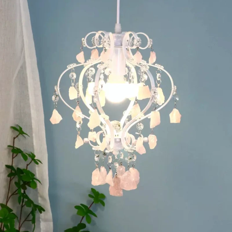

Princess Lamps Colorful Pure Natural Crystal Chandeliers New Creative Romantic Girl Bedroom Princess Room Decor Chandelier LED