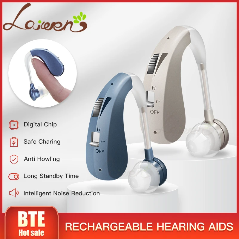 Hearing Aid Rechargeable Wireless for Elderly Moderate to Severe Loss Behind the Ear Care