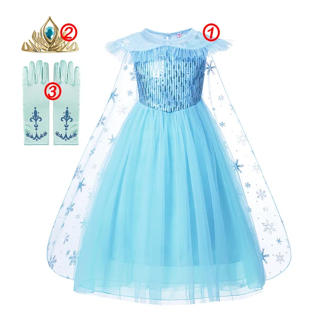 thumbnail image 1 of Vestido de princesa Elsa para niñas, traje de baile de malla con lentejuelas blancas, ropa de carnaval, Cosplay para niños, disfraz de reina de la nieve, 1 of 5