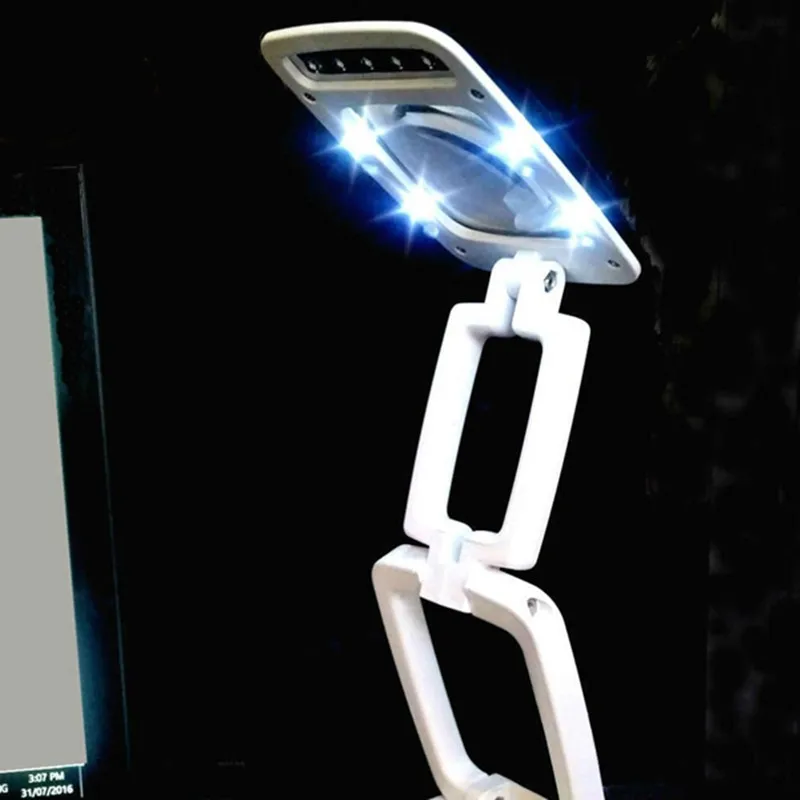 Lighted Desk Magnifying Glass Lamp with Light on Stand Led Portable Pocket Magnifier Visor Folding 3X for Reading Hobby