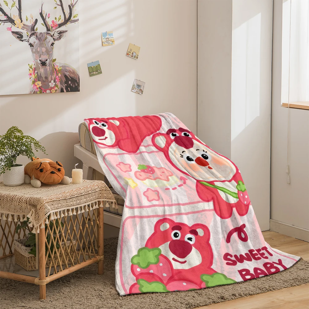 Strawberry Bear printed flannel thin blanket, Four seasons blanket,for sofa, beds, travel, Picnic blanket, Gfts blankets
