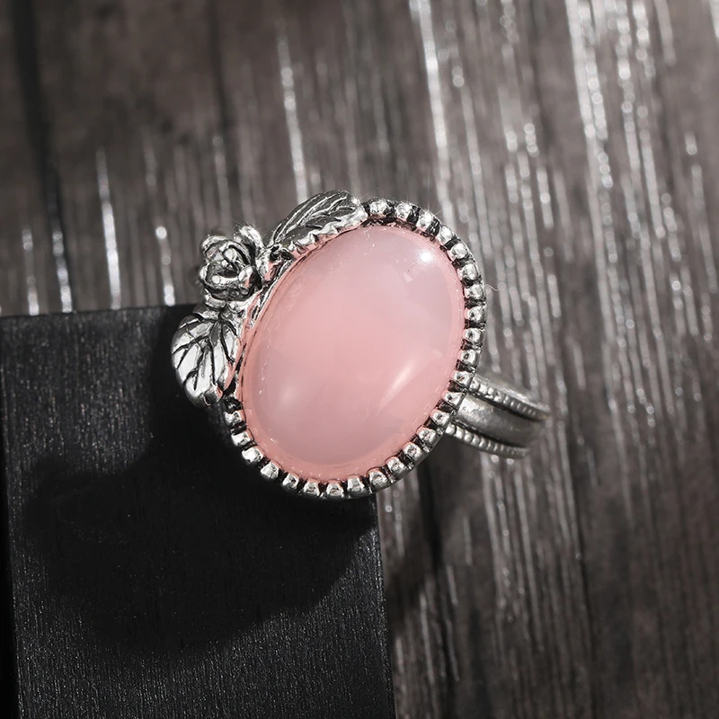 Retro Natural Pink Coral Stone Rings for Women Exquisite Rose Flower Rings Female Wedding Engagement Ring Fashion Jewelry