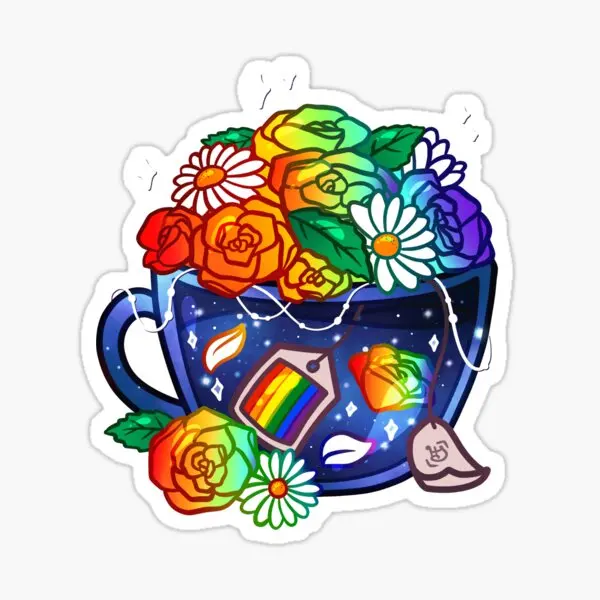 

Pride Flag Teacup Rainbow Lgbt 5PCS Stickers for Bumper Kid Decorations Window Luggage Wall Room Background Home Stickers Print
