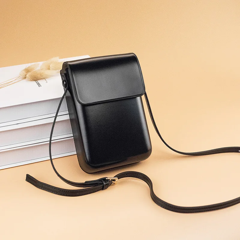 New Vertical Mini Messenger Bag Japanese Korean Women's Fashion Retro Pu Leather Mobile Phone Bag Solid Flap Storage Wallet