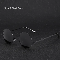 Stylish Vintage Polarized Round Sunglasses with Designer Metal Frame (C1 Black Gray)