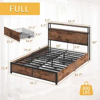 bedstead.Full Bed Frame with 2-Tier Storage Headboard, Metal Platform Bed Frame with 4 Storage Drawers,Built in Charging Station 2