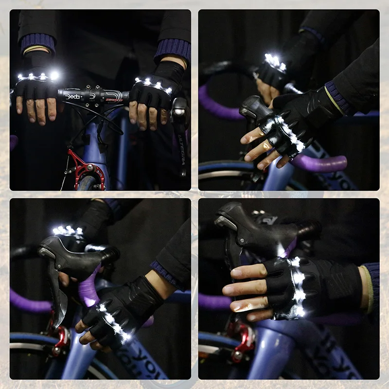 Cycling Gloves Fingerless Gloves Fishing Gloves Savior LED Flashlight Fishing Gloves Luminous Breathable Half Finger Summer Fingerless MTB Mountain Cycling Bicycle Gloves Men