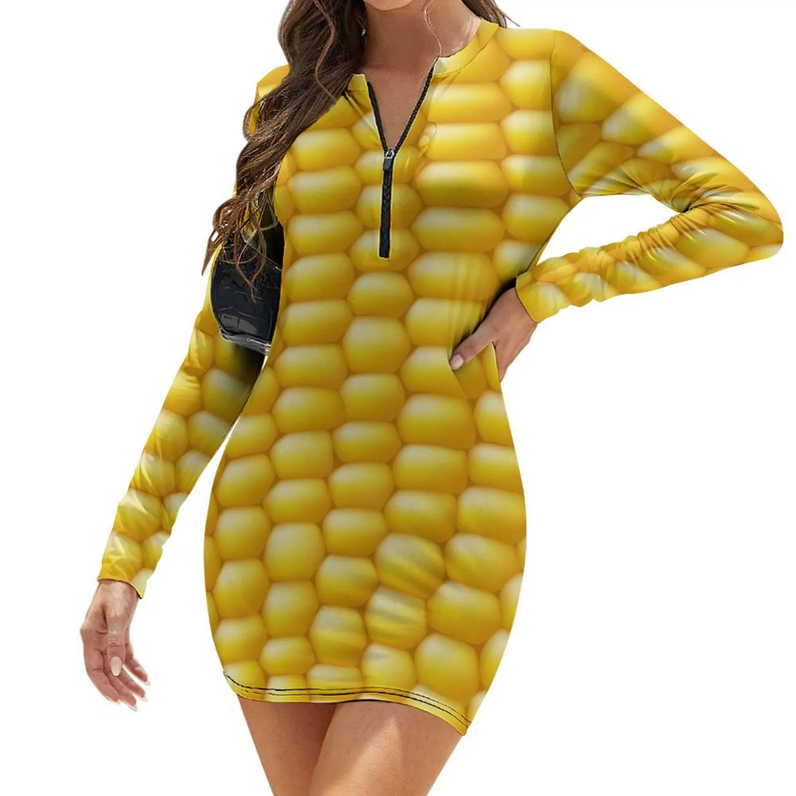 

Corn Cob Background Long-Sleeve Bodycon Dress long dress women summer women clothing 2024 new arrivals