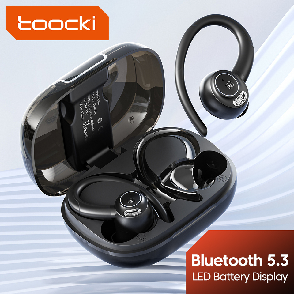 Toocki Bluetooth 5.3 Earphone Digital Display IPX4 Waterproof Sport Ear Hook Headset 400m Ah Battery Capacity Earbus For All Pho