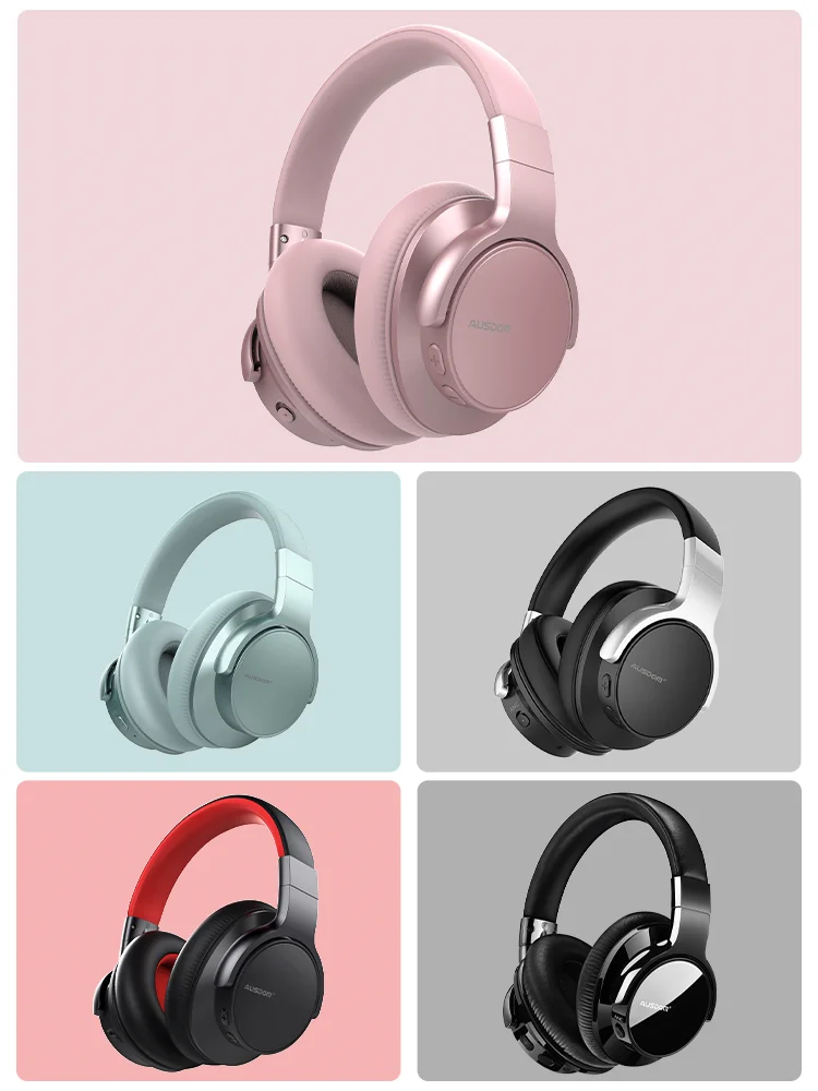 AUSDOM Auriculares Bluetooth con cancelación de ruido: E7 Auriculares  inalámbricos sobre la oreja ANC con micrófono, tiempo de reproducción de 50
